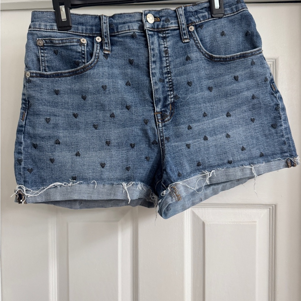Madewell Blue Heart Print Jean Shorts